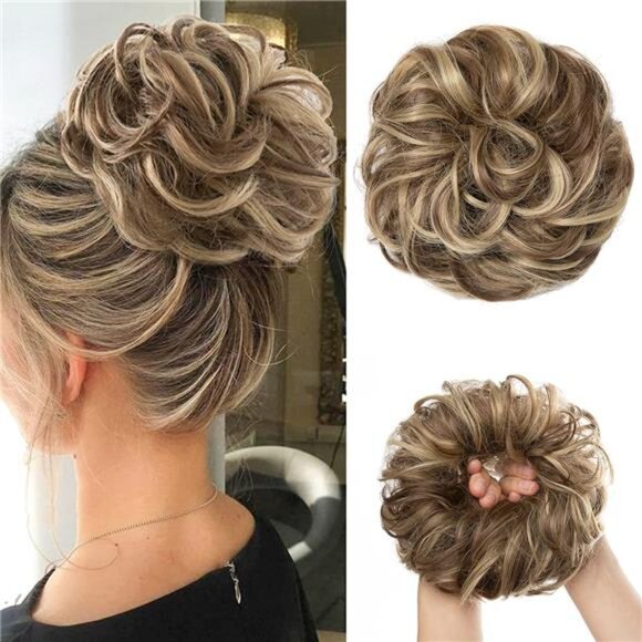Large Messy Bun Hair Piece Wavy Curly Scrunchies Synthetic Chignon Ponytail Hair - Picture 1 of 7